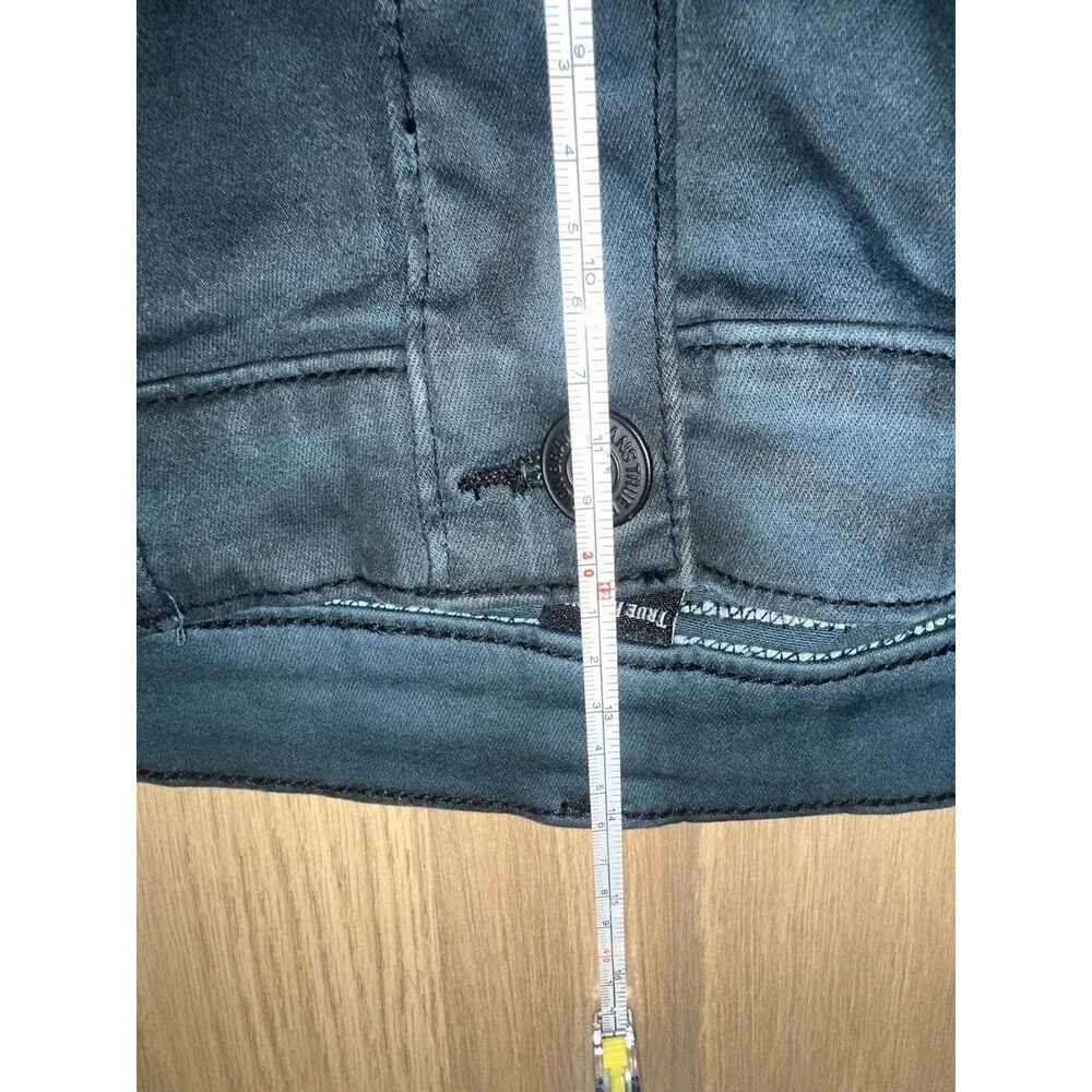 True Religion Geno Moto Jeans Black Denim Stitching Faded Slim Size 36 Biker